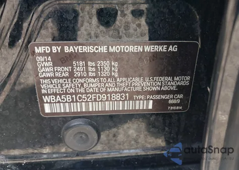 2015 BMW 535I from USA, damaged, VIN WBA5B1C52FD918831